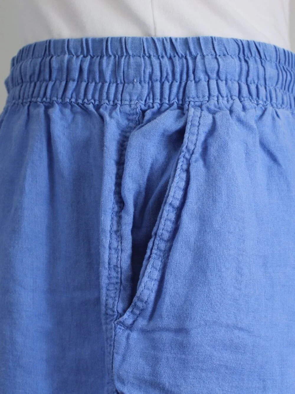 H&M 100% Linen Blue‎ Drawstring Pants Size Small Elastic Waist Wide Leg